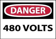 NMC - Accident Prevention Label, Header: DANGER - Legend: Danger - 480 Volts, English, Red, Black & White, 5" Long x 3" High, Sign Muscle Finish - Industrial Tool & Supply
