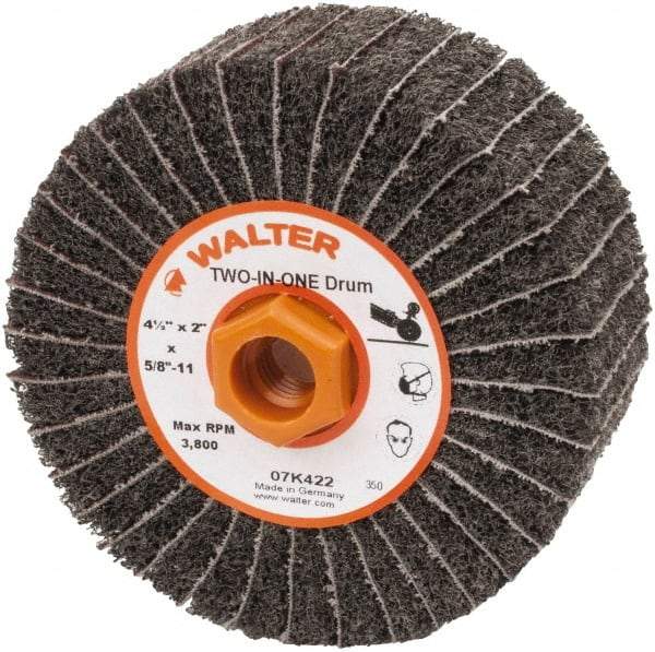 WALTER Surface Technologies - 4-1/2" Diam, 150 Grit Aluminum Oxide Unmounted Flap Wheel - 5/8" Hole, 5/8-11 Thread, 2" Wide, Nonwoven & Coated, Fine Grade, 3,800 Max RPM - Industrial Tool & Supply