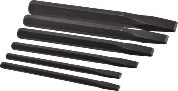 Mayhew - 6 Piece Cold Chisel Set - 5, 4-1/2, 5, 5-3/4, 6 & 7" OAL, Sizes Included 1/4 to 3/4" - Industrial Tool & Supply