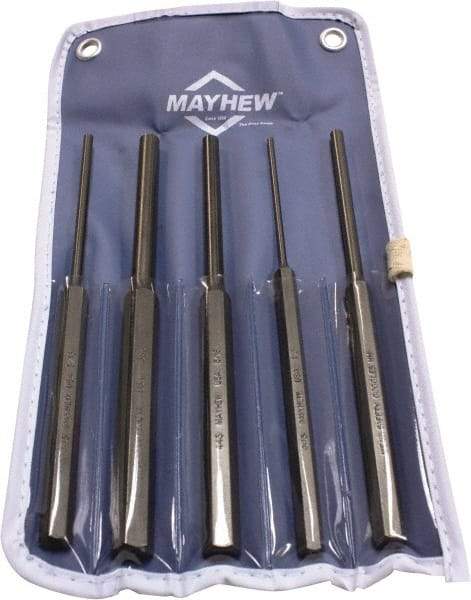 Mayhew - 5 Piece, 1/8 to 3/8", Pin Punch Set - Round Shank, Comes in Vinyl Pouch - Industrial Tool & Supply