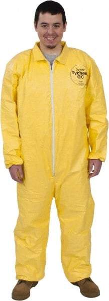 Dupont - Size L PE Film Chemical Resistant Coveralls - Yellow, Zipper Closure, Open Cuffs, Open Ankles, Serged Seams - Industrial Tool & Supply