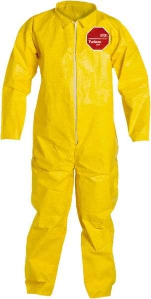 Dupont - Size XL PE Film Chemical Resistant Coveralls - Yellow, Zipper Closure, Open Cuffs, Open Ankles, Serged Seams - Industrial Tool & Supply