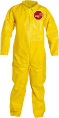 Dupont - Size XL PE Film Chemical Resistant Coveralls - Yellow, Zipper Closure, Open Cuffs, Open Ankles, Serged Seams - Industrial Tool & Supply