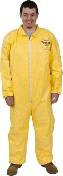 Dupont - Size M PE Film Chemical Resistant Coveralls - Yellow, Zipper Closure, Elastic Cuffs, Elastic Ankles, Serged Seams - Industrial Tool & Supply