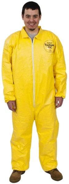 Dupont - Size XL PE Film Chemical Resistant Coveralls - Yellow, Zipper Closure, Elastic Cuffs, Elastic Ankles, Serged Seams - Industrial Tool & Supply