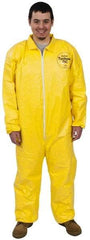 Dupont - Size XL PE Film Chemical Resistant Coveralls - Yellow, Zipper Closure, Elastic Cuffs, Elastic Ankles, Serged Seams - Industrial Tool & Supply