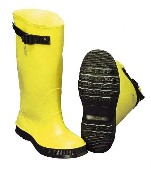 Dunlop Protective Footwear - Men's 9 Rain & Cold Resistant Overboots - 17" High, Plain Toe, Self Cleaning & Cleated Sole, PVC Upper, Yellow, Adjustable Polyester Strap, Buckles & Snaps - Industrial Tool & Supply