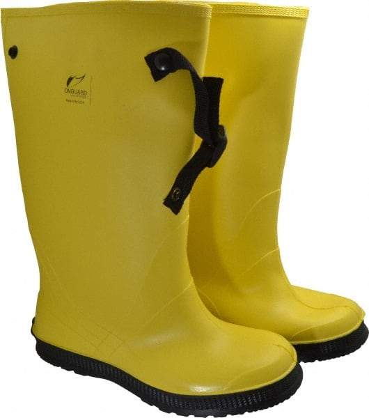 Dunlop Protective Footwear - Men's 11 Rain & Cold Resistant Overboots - 17" High, Plain Toe, Self Cleaning & Cleated Sole, PVC Upper, Yellow, Adjustable Polyester Strap, Buckles & Snaps - Industrial Tool & Supply