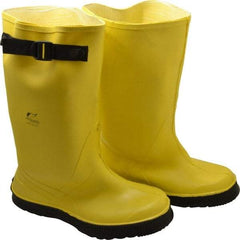 Dunlop Protective Footwear - Men's 13 Rain & Cold Resistant Overboots - 17" High, Plain Toe, Self Cleaning & Cleated Sole, PVC Upper, Yellow, Adjustable Polyester Strap, Buckles & Snaps - Industrial Tool & Supply
