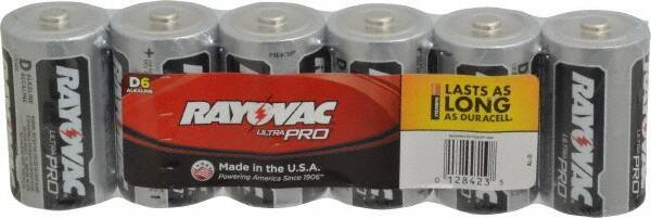 Rayovac - Size D, Alkaline, 6 Pack, Standard Battery - 1.5 Volts, Button Tab Terminal - Industrial Tool & Supply