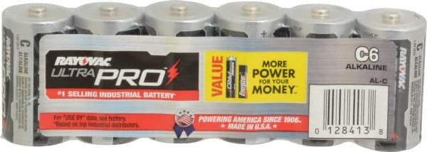 Rayovac - Size C, Alkaline, 6 Pack, Standard Battery - 1.5 Volts, Button Tab Terminal - Industrial Tool & Supply