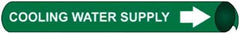 NMC - Pipe Marker with Cooling Water Supply Legend and Arrow Graphic - 8 to 10" Pipe Outside Diam, White on Green - Industrial Tool & Supply