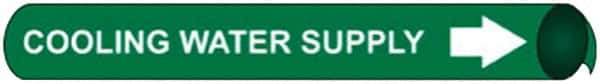 NMC - Pipe Marker with Cooling Water Supply Legend and Arrow Graphic - 6 to 8" Pipe Outside Diam, White on Green - Industrial Tool & Supply