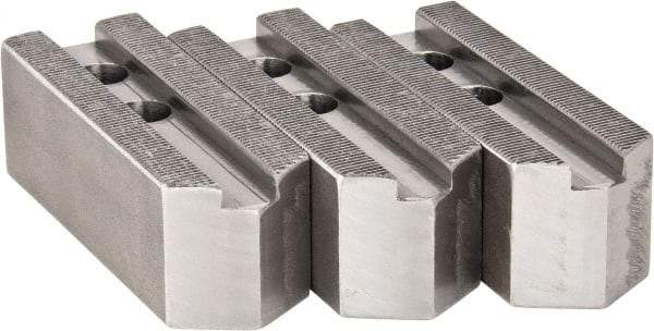H & R Manufacturing - 1.5mm x 60° Serrated Attachment, Square Soft Lathe Chuck Jaw - 3 Jaws, Steel, 1" Btw Mount Hole Ctrs, 4-1/4" Long x 1-1/2" Wide x 1-1/2" High, 0.551" Groove, 12mm Fastener - Industrial Tool & Supply