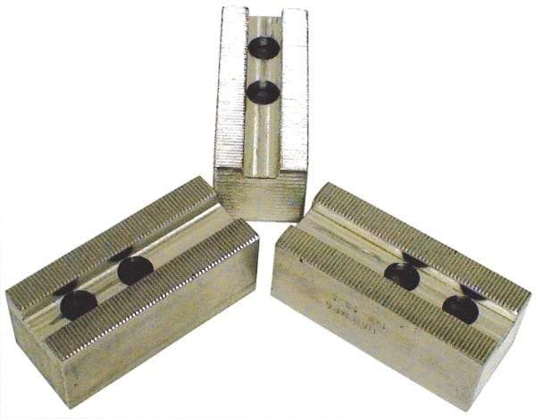 H & R Manufacturing - 1.5mm x 60° Serrated Attachment, Square Soft Lathe Chuck Jaw - 3 Jaws, Aluminum, 1" Btw Mount Hole Ctrs, 3-1/2" Long x 1-1/2" Wide x 1-1/2" High, 0.551" Groove, 12mm Fastener - Industrial Tool & Supply