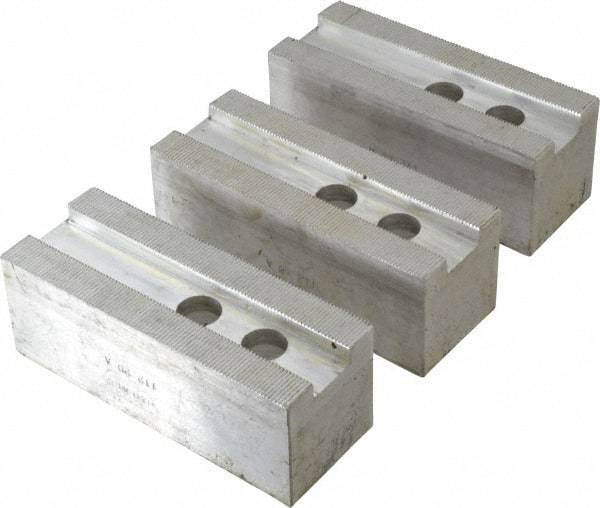 H & R Manufacturing - 1.5mm x 60° Serrated Attachment, Square Soft Lathe Chuck Jaw - 3 Jaws, Aluminum, 1.181" Btw Mount Hole Ctrs, 5-1/4" Long x 2" Wide x 2" High, 0.827" Groove, 16mm Fastener - Industrial Tool & Supply