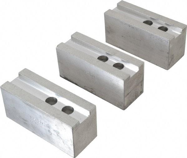 H & R Manufacturing - 1.5mm x 60° Serrated Attachment, Square Soft Lathe Chuck Jaw - 3 Jaws, Aluminum, 1.181" Btw Mount Hole Ctrs, 5-1/4" Long x 2" Wide x 2-1/2" High, 0.827" Groove, 16mm Fastener - Industrial Tool & Supply