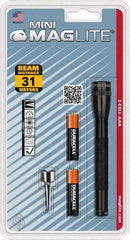 Mag-Lite - Krypton Bulb, 9 Lumens, Mini Flashlight - Black Aluminum Body, 2 AAA Alkaline Batteries Included - Industrial Tool & Supply