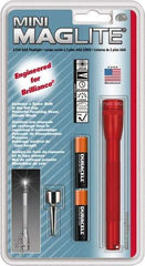 Mag-Lite - Krypton Bulb, 9 Lumens, Mini Flashlight - Red Aluminum Body, 2 AAA Alkaline Batteries Included - Industrial Tool & Supply