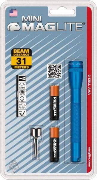 Mag-Lite - Krypton Bulb, 9 Lumens, Mini Flashlight - Blue Aluminum Body, 2 AAA Alkaline Batteries Included - Industrial Tool & Supply