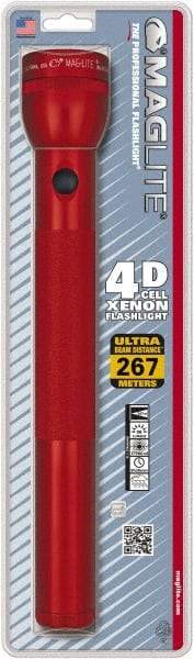 Mag-Lite - Krypton Bulb, 98 Lumens, Industrial/Tactical Flashlight - Red Aluminum Body, 4 D Batteries Not Included - Industrial Tool & Supply