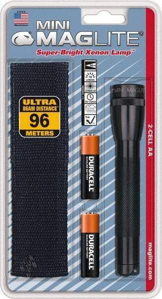 Mag-Lite - Krypton Bulb, 14 Lumens, Industrial/Tactical Flashlight - Black Aluminum Body, 2 AA Alkaline Batteries Included - Industrial Tool & Supply