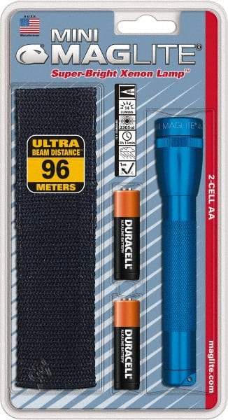 Mag-Lite - Krypton Bulb, 14 Lumens, Industrial/Tactical Flashlight - Blue Aluminum Body, 2 AA Alkaline Batteries Included - Industrial Tool & Supply