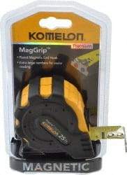 Komelon - 25' x 1" Yellow Blade Tape Measure - 1/16" Graduation, Inch Graduation Style, Yellow/Black Case - Industrial Tool & Supply