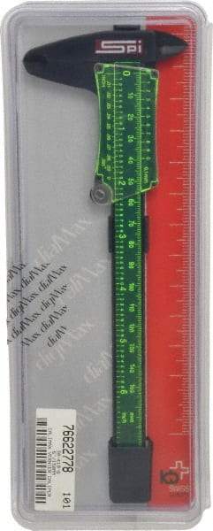 SPI - 0 to 6" Super Polymid Vernier Caliper - 0.10mm Graduation, 1-1/2" Jaw Depth, 0.002" Accuracy, Thumb Lock, Includes Depth Measurement Rod & Inside Diam Jaws - Industrial Tool & Supply