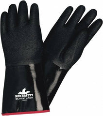 MCR Safety - Size L Work Gloves - Gauntlet Cuff, Black Polymer, White Shell, White Logo, Red Hem, White Fabric, Paired - Industrial Tool & Supply