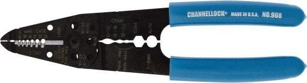 Channellock - 22 to 10 AWG Capacity Wire Stripper/Crimper - 8-1/4" OAL, Plastic Cushion Handle - Industrial Tool & Supply