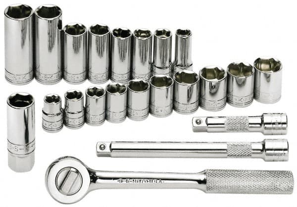 SK - 22 Piece 3/8" Drive Deep Well Socket Set - Industrial Tool & Supply
