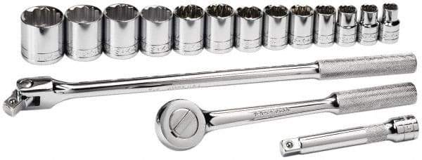 SK - 16 Piece 1/2" Drive Socket Set - 6, 12 Points, 7/16" to 1-1/4" Range, Inch Measurement Standard - Industrial Tool & Supply