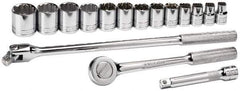 SK - 16 Piece 1/2" Drive Socket Set - 6, 12 Points, 7/16" to 1-1/4" Range, Inch Measurement Standard - Industrial Tool & Supply