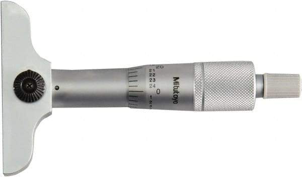 Mitutoyo - 0 to 1" Range, 1 Rod, Mechanical Depth Micrometer - Ratchet Stop Thimble, 2-1/2" Base Length, 0.01mm Graduation, 4mm Rod Diam - Industrial Tool & Supply