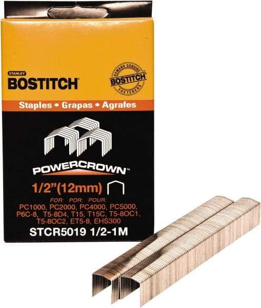Stanley Bostitch - 1/2" Long x 7/16" Wide, 24 Gauge Crowned Construction Staple - Steel, Chisel Point - Industrial Tool & Supply