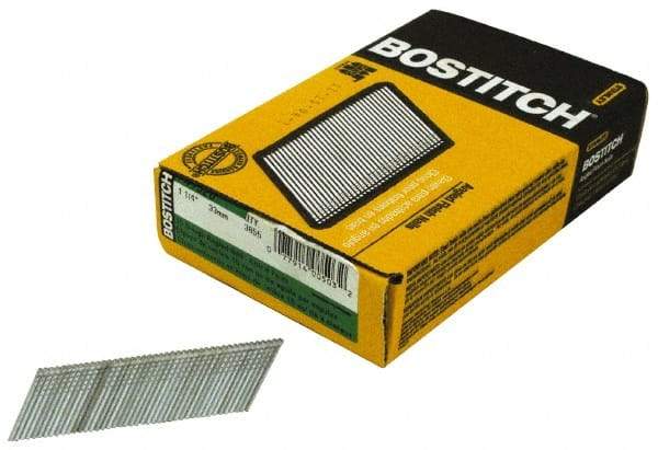 Stanley Bostitch - 15 Gauge 0.072" Shank Diam 1-1/4" Long Finishing Nails for Power Nailers - Steel, Galvanized Finish, Angled Stick Collation, Chisel Point - Industrial Tool & Supply