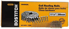 Stanley Bostitch - 0.12" Shank Diam 1-1/2" Long Roofing Nails for Power Nailers - Steel, Galvanized Finish, Smooth Shank, Coil Collation, Diamond Point - Industrial Tool & Supply