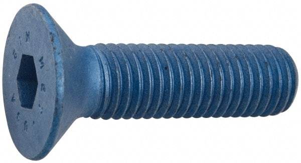 Metric Blue - M8x1.25 Metric Coarse Hex Socket Drive, 90° Flat Screw - Grade 12.9 Alloy Steel, Metric Blue Finish, Fully Threaded, 20mm OAL - Industrial Tool & Supply