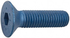 Metric Blue - M5x0.80 Metric Coarse Hex Socket Drive, 90° Flat Screw - Grade 12.9 Alloy Steel, Metric Blue Finish, Fully Threaded, 25mm OAL - Industrial Tool & Supply