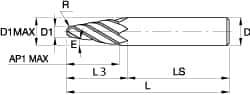 Kennametal - 6° Taper Angle per Side, 0.394" Small End Diam, 52.3mm LOC, Solid Carbide 4 Flute Tapered Ball End Mill - TiAlN/TiN/TiAlN Finish, 125mm OAL, 20mm Shank Diam, Spiral Flute, 30° Helix - Industrial Tool & Supply