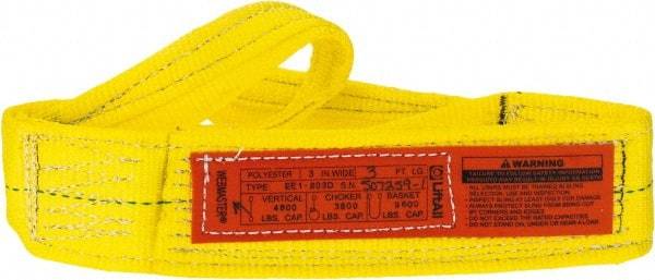 Lift-All - 3' Long x 3" Wide, 4,800 Lb Vertical Capacity, 1 Ply, Polyester Web Sling - 3,800 Lb Choker Capacity, Yellow - Industrial Tool & Supply