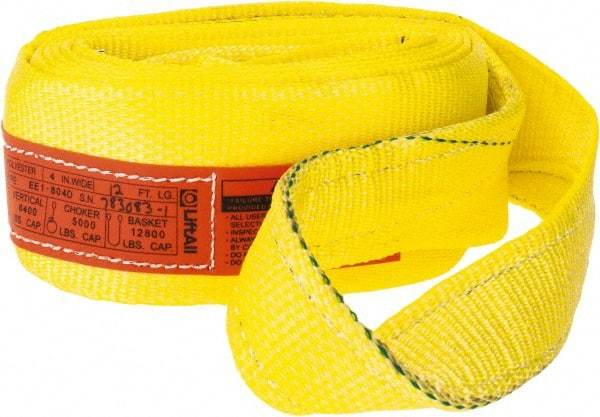 Lift-All - 12' Long x 4" Wide, 6,400 Lb Vertical Capacity, 1 Ply, Polyester Web Sling - 5,000 Lb Choker Capacity, Yellow - Industrial Tool & Supply