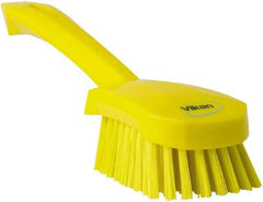 Vikan - 1.3" Bristle Length, Polyester Scrub Brush - 4-1/4" Long x 2-3/4" Wide Head, 10" OAL, Yellow, Polypropylene Block - Industrial Tool & Supply