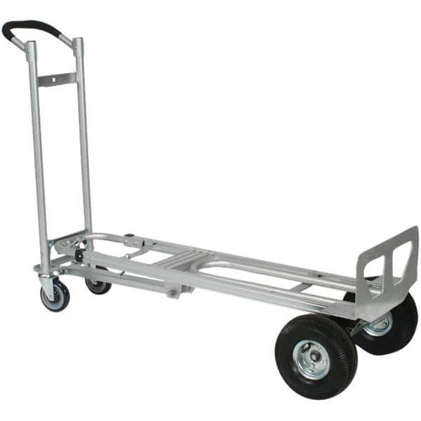 Wesco Industrial Products - 750 Lb Capacity 52" OAH 3 Position Hand Truck - 12 x 51" Base Plate, Continuous Handle, Aluminum, Full Pneumatic Wheels - Industrial Tool & Supply