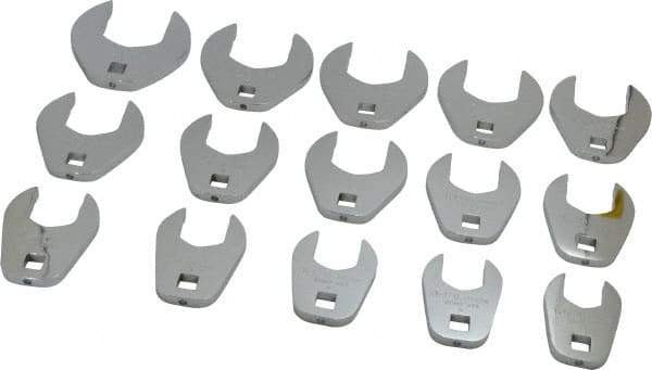 Proto - 15 Piece 1/2" Drive Open End Crowfoot Wrench Set - 1-1/16 to 2", with Clip Rail - Industrial Tool & Supply
