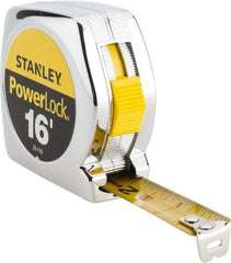 Stanley - 16' x 3/4" Yellow Blade Tape Measure - 1/32 & 1/16" Graduation, Inch Graduation Style, Silver Case - Industrial Tool & Supply
