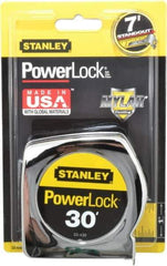 Stanley - 30' x 1" Yellow Blade Tape Measure - 1/16" Graduation, Inch Graduation Style, Silver Case - Industrial Tool & Supply