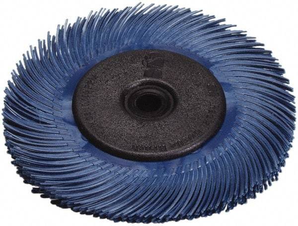 3M - 6" Diam, 7/16" Max Face Width, Plain Hole Radial Bristle Brush - 400 Grit, Super Fine Grade, 10,000 Max RPM, Blue - Industrial Tool & Supply