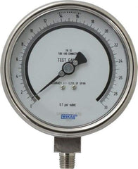 Wika - 4" Dial, 1/4 Thread, 0-30 Scale Range, Pressure Gauge - Lower Connection Mount, Accurate to 0.25% of Scale - Industrial Tool & Supply